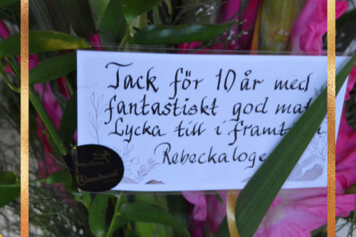 En lapp med ett tackmeddelande