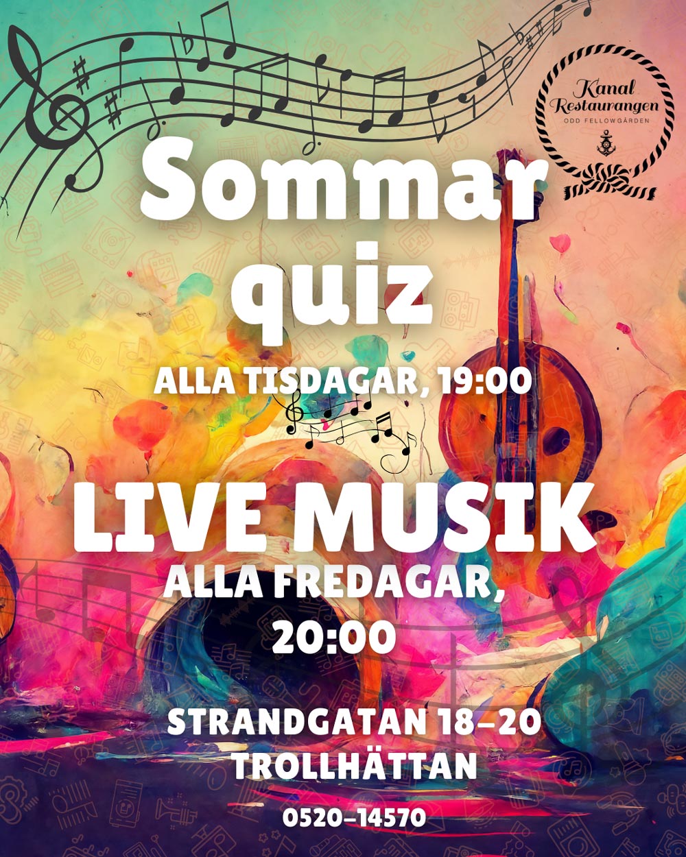 Sommar quiz, alla tisdagar 19.00 och live musik alla fredagar 20.00